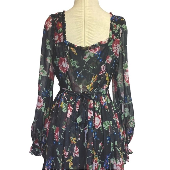 ByTiMo Floral Wrap Bodice Long Sleeve Chiffon Dress in Rose Field - Picture 7 of 14